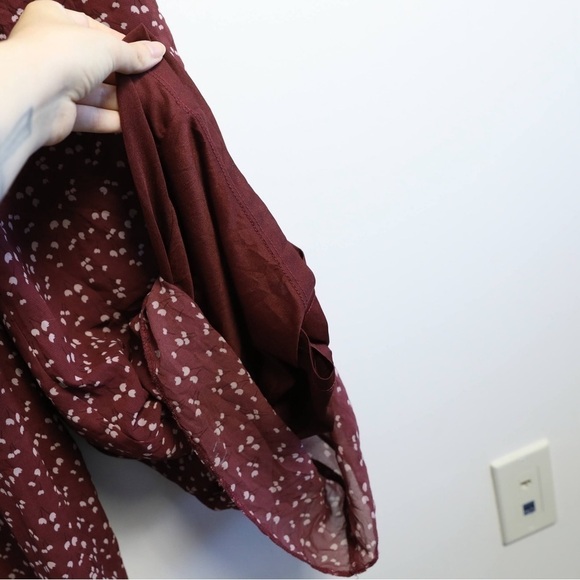 River Island jumpsuit floral print bohemian wide leg neck tie maroon wine UK 8 4 - Picture 10 of 11